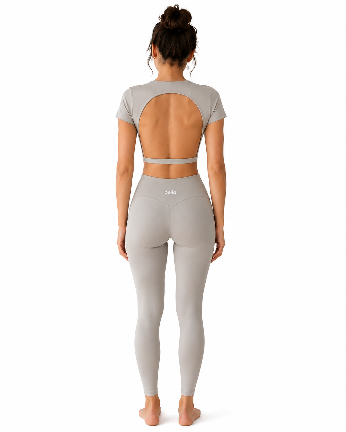 Open Back Crop Top & High-Waisted Legging Set- Gray